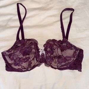 Burgundy lace push up bra